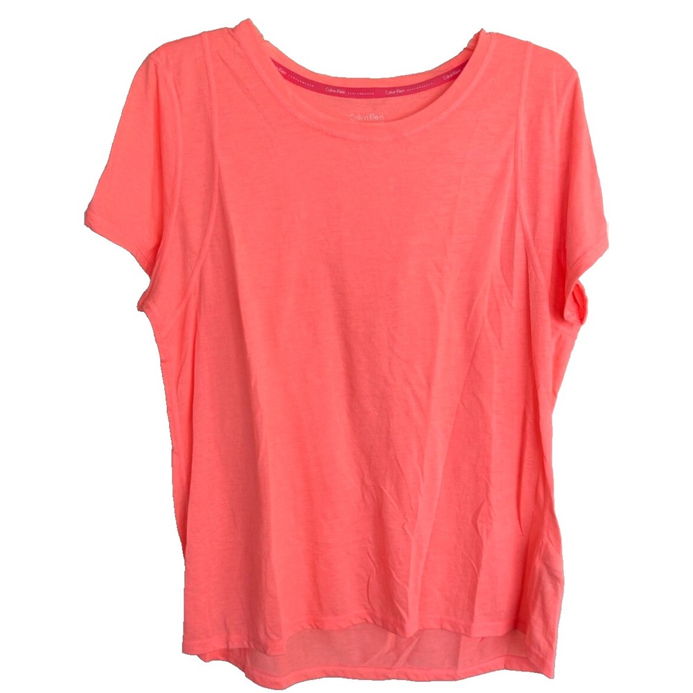 Calvin Klein Performance Wick Tee Womens Size XL Coral Athleisure Stretch